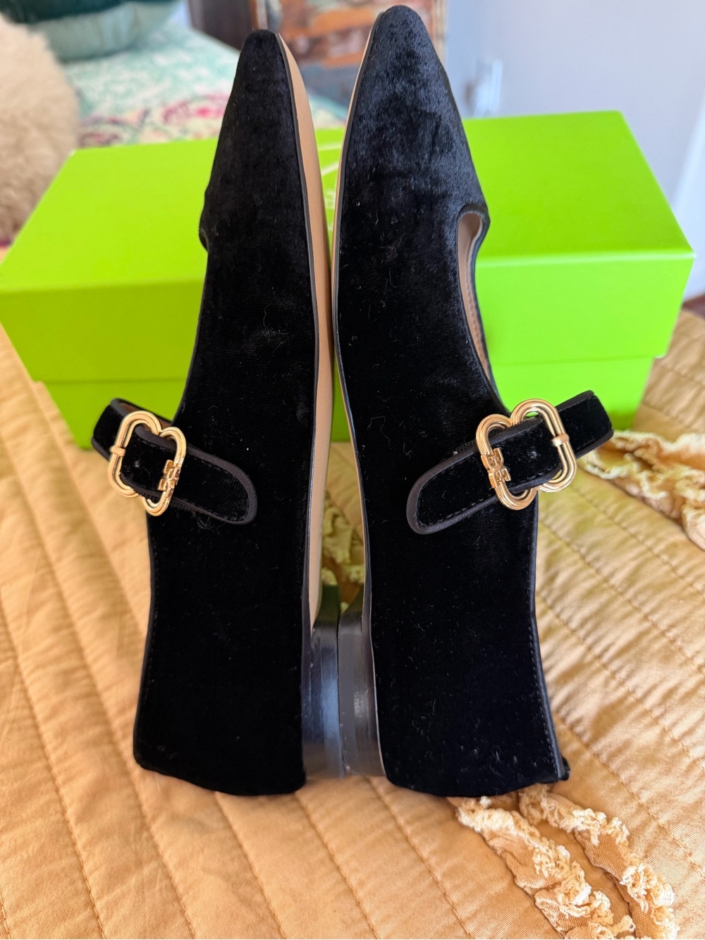 Sam Edelman Black Velvet Mary Jane Flats with Gold Buckle 7.5 - Picture 6 of 9